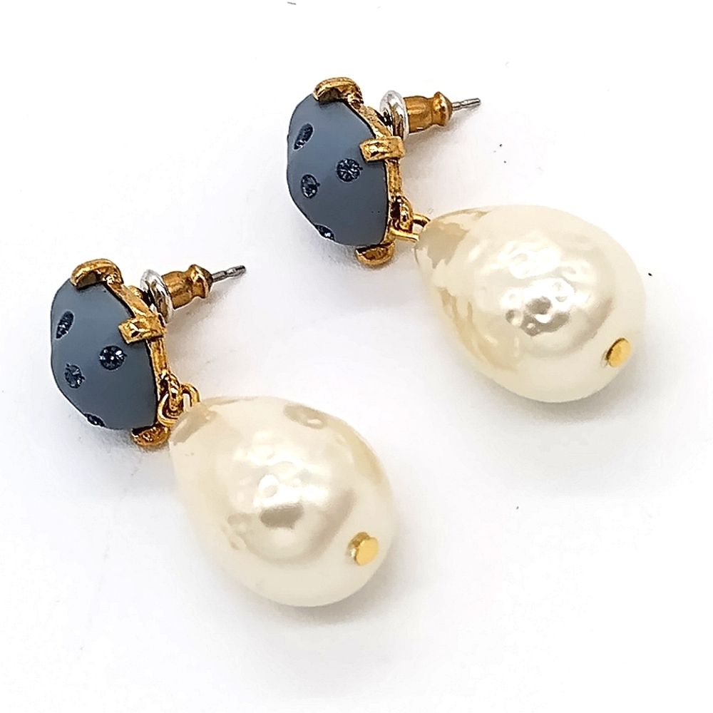 18K Oscar De La Renta Slate Candy Drop Swarovski Glass Crystal Earrings - Picture 3 of 9